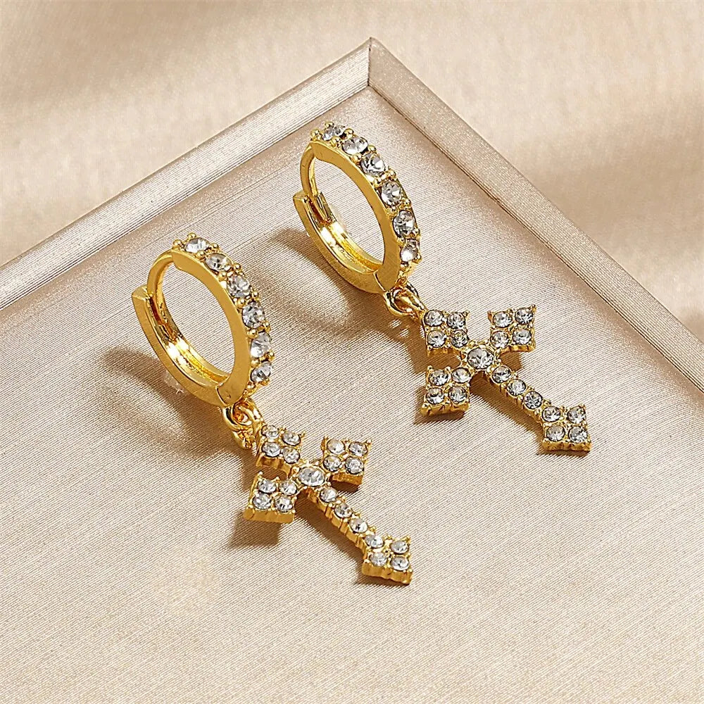 Crystal Zircon Cross Earrings