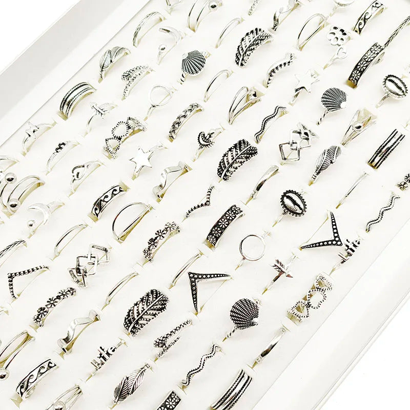 30pcs Vintage Leaf Shell Rings Set