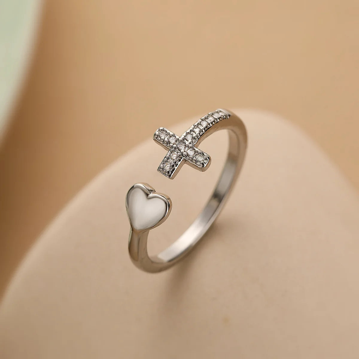 Clear CZ Zircon Cross Evil Eye Ring