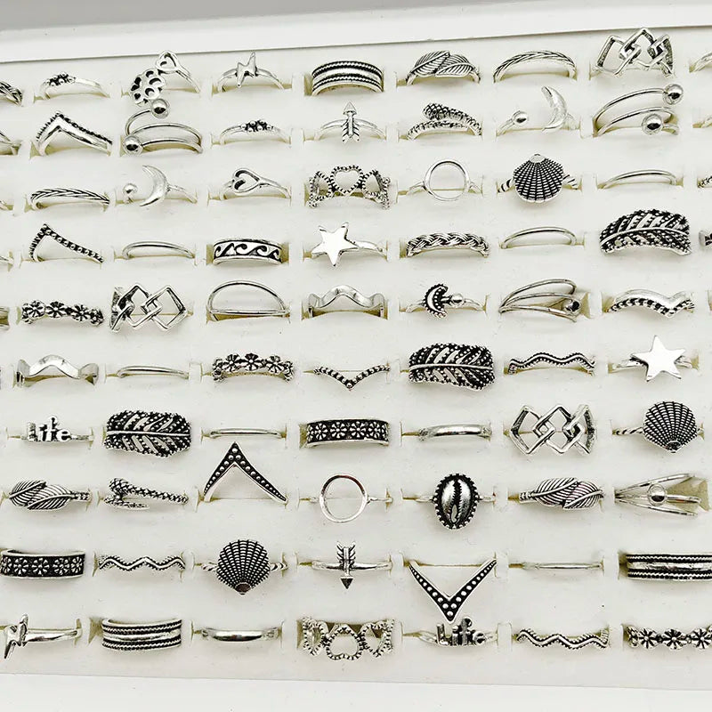 30pcs Vintage Leaf Shell Rings Set