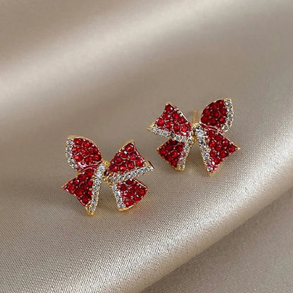 Red Zircon Bowknot Stud Earrings