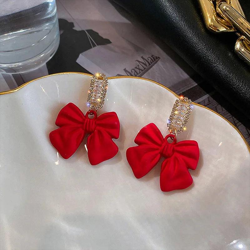 Red Zircon Bowknot Stud Earrings