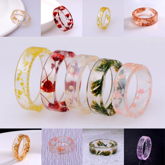 8 Colors Dried Flowers Epoxy Resin Ring