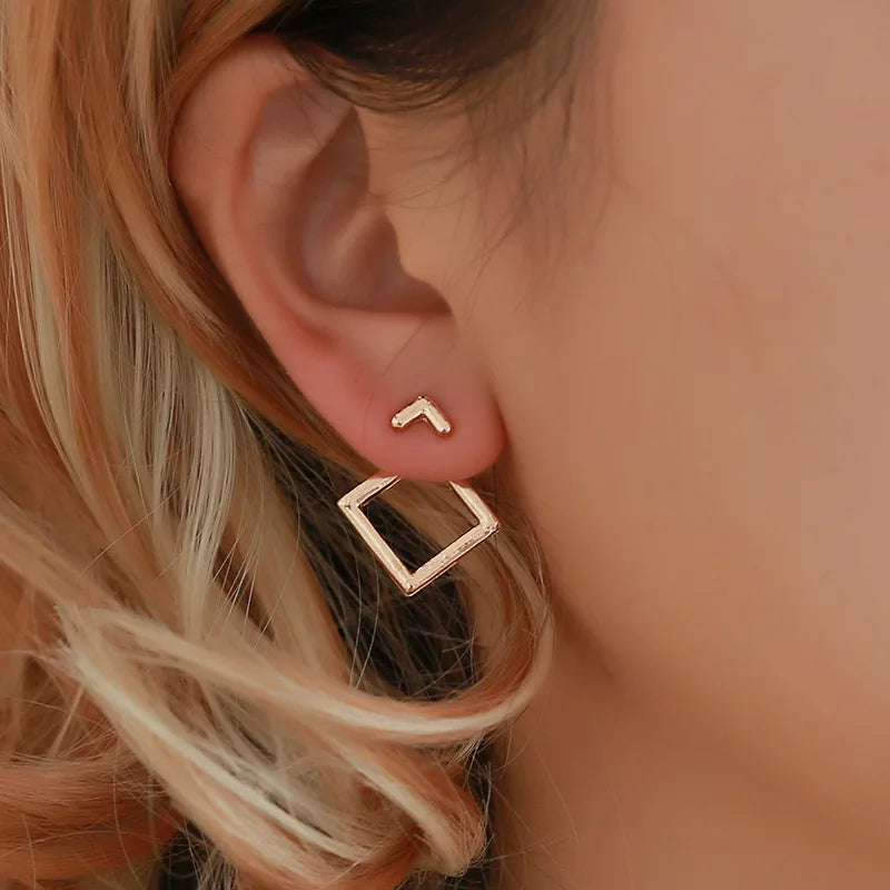 Minimalist Geometric Gold Triangle Square Earrings