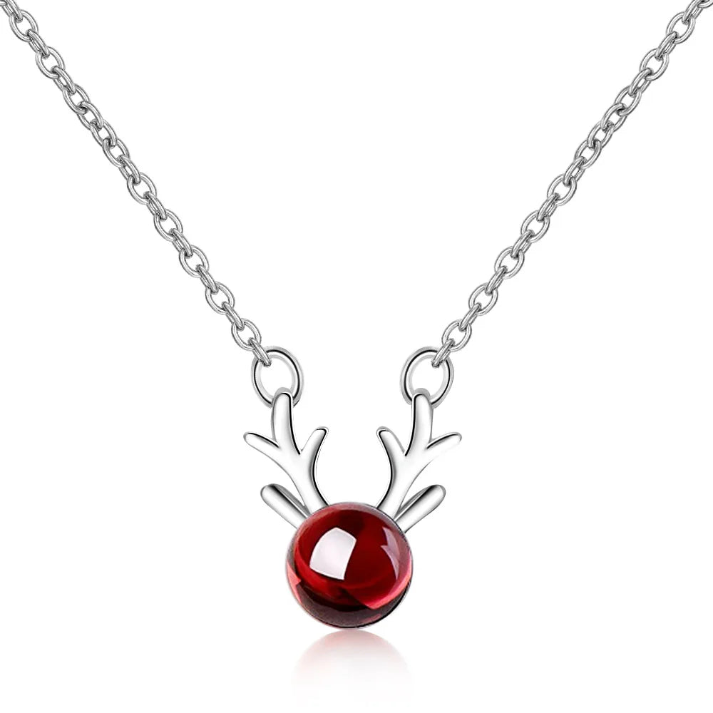 Platinum-Plated Christmas Deer Pendant Necklace