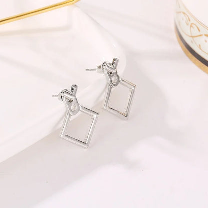 Minimalist Geometric Gold Triangle Square Earrings