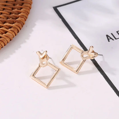 Minimalist Geometric Gold Triangle Square Earrings