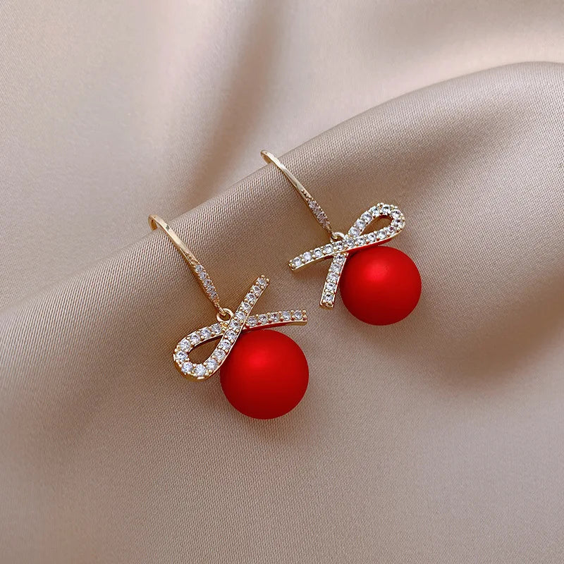 Red Zircon Bowknot Stud Earrings