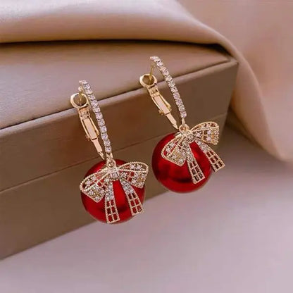 Red Zircon Bowknot Stud Earrings