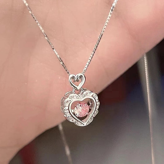 Cute Pink Heart Pendant Necklace