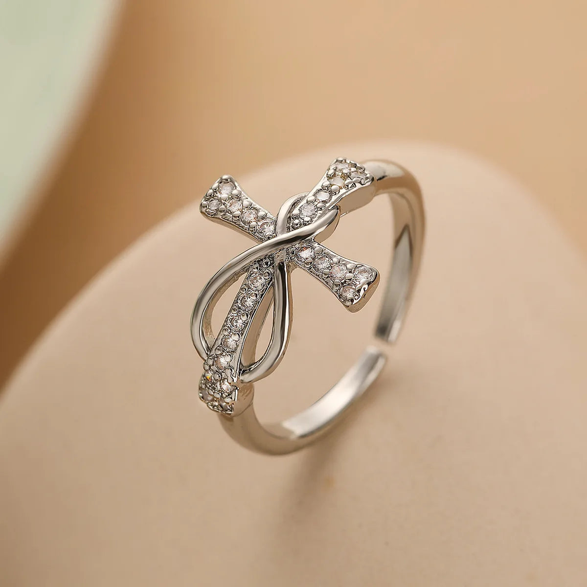 Clear CZ Zircon Cross Evil Eye Ring