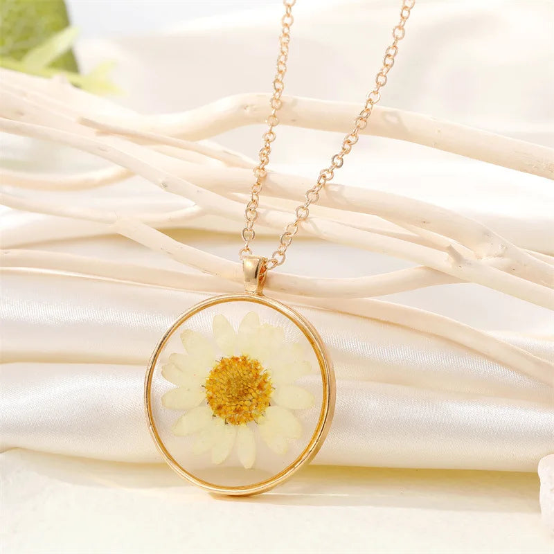 Unique Dried Flower Pendant Necklace