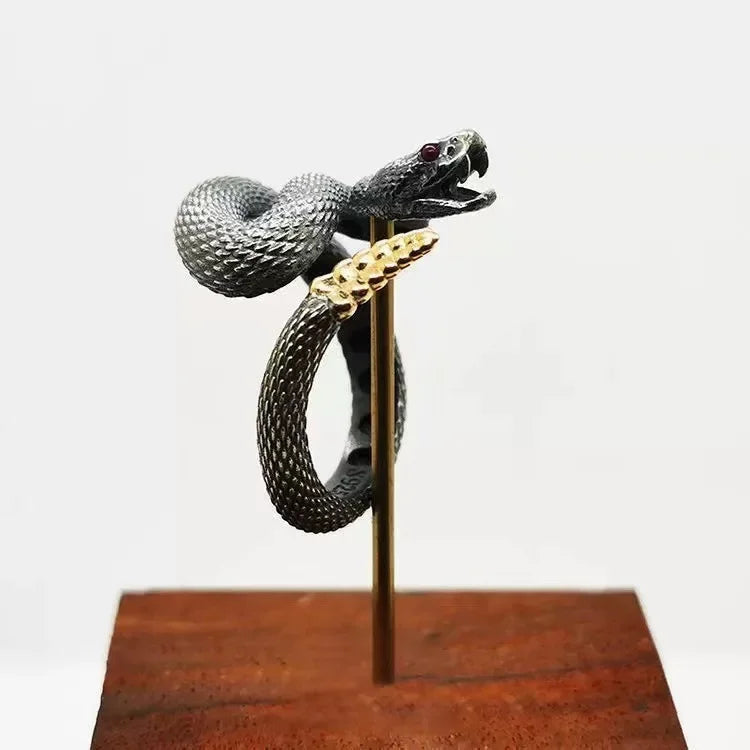 Vintage Silver Snake Ring for Men Handmade Jewelry Accessories Pendant