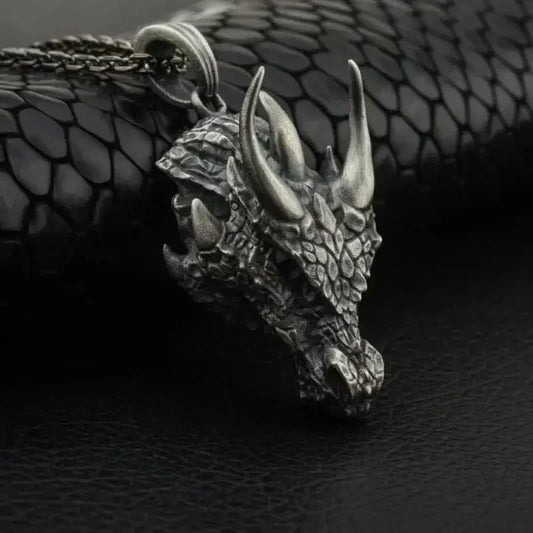 Triangle Dragon Head Zodiac Pendant Necklace for Men Cool Jewelry