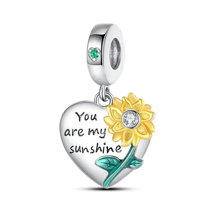 New Silver Sunflower Charm Beads