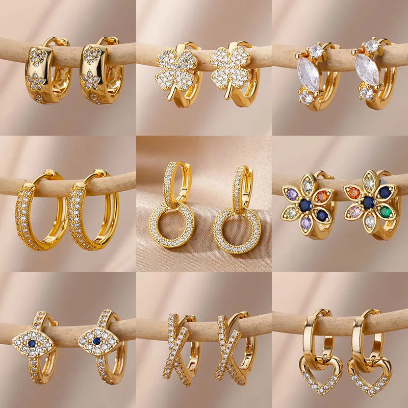 Stainless Steel Zircon Round Hoop Earrings