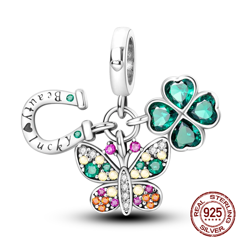 S925 Sterling Silver Green Four-Leaf Clover Pendant