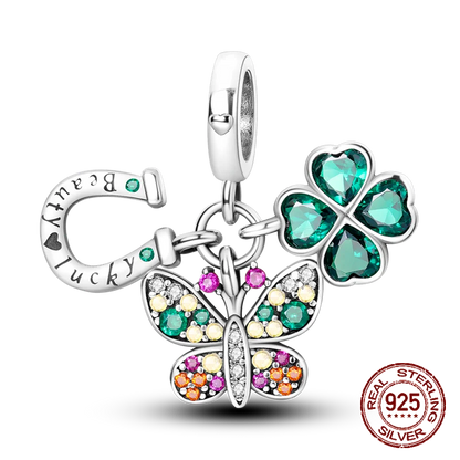 S925 Sterling Silver Green Four-Leaf Clover Pendant