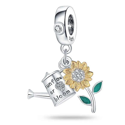 New Silver Sunflower Charm Beads