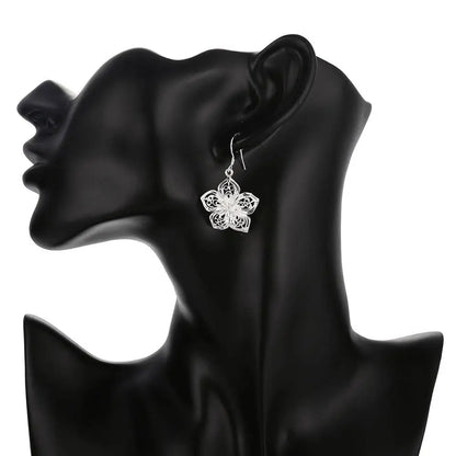 High-Quality 925 Sterling Silver Retro Flower Earrings