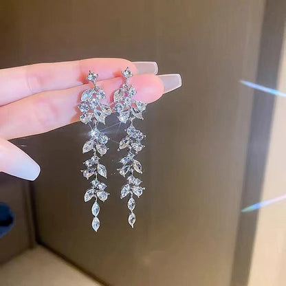 Exquisite Crystal Leaf Flower Earrings