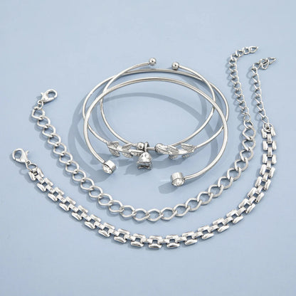 Bohemian Silver Geometric Link Bracelet Set