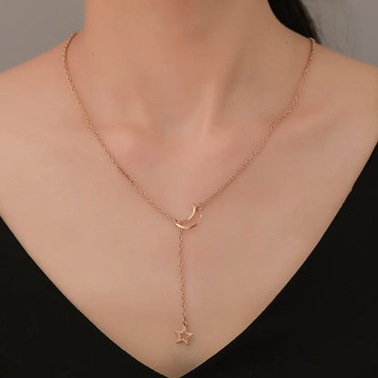 Moon Star Gold Pendant Choker Necklace