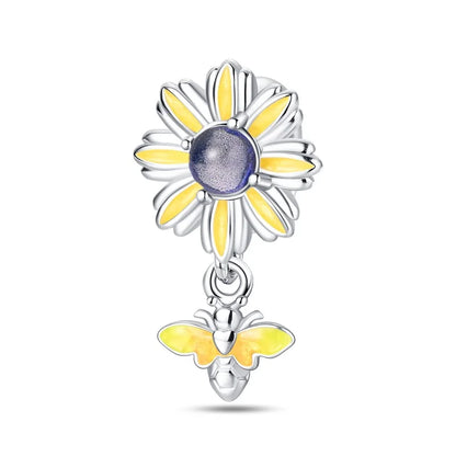 New Silver Sunflower Charm Beads