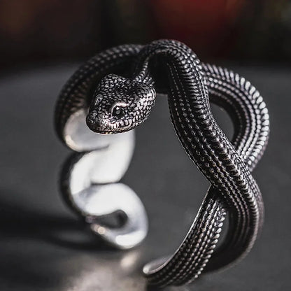 Vintage Silver Snake Ring for Men Handmade Jewelry Accessories Pendant