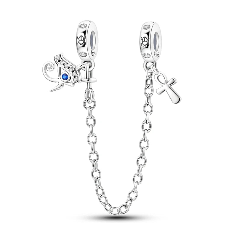 925 Sterling Silver Spacer Clip Charms Safety Chain