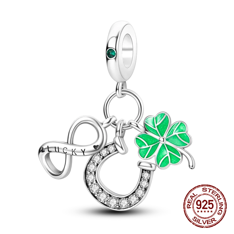 S925 Sterling Silver Green Four-Leaf Clover Pendant