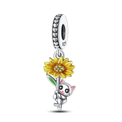 New Silver Sunflower Charm Beads