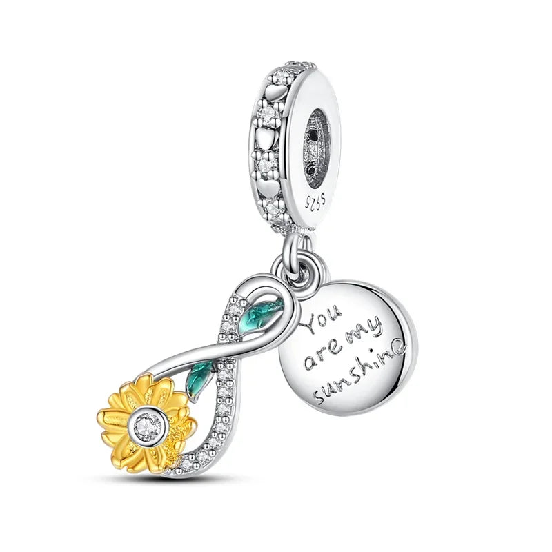 New Silver Sunflower Charm Beads