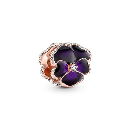 Purple Daisy Pink Pansy Flower Dangle Charm Bead