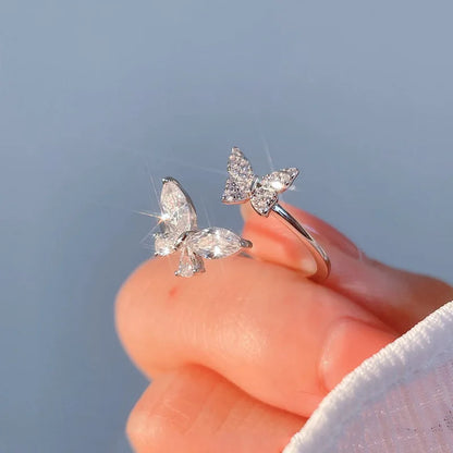 925 Sterling Silver Butterfly Zircon Ring