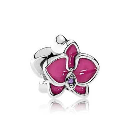 Purple Daisy Pink Pansy Flower Dangle Charm Bead