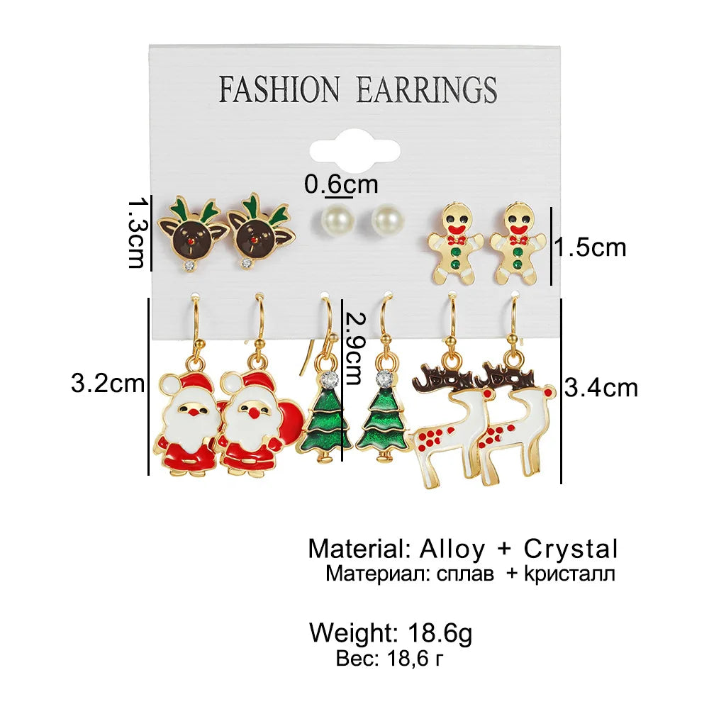 6pcs Christmas Stud Earrings Set