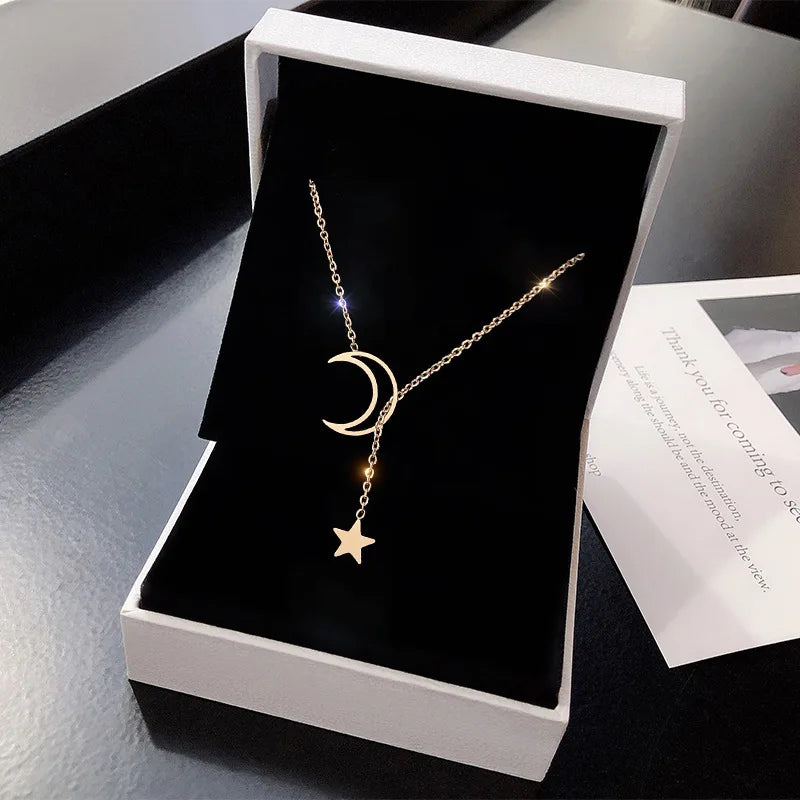 Moon Star Gold Pendant Choker Necklace