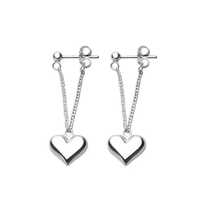 Elegant Sterling Silver Heart Chain Earrings