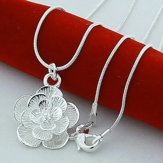 925 Sterling Silver Rose Pendant Necklace