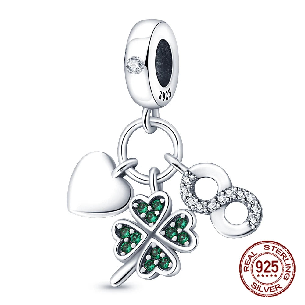 S925 Sterling Silver Green Four-Leaf Clover Pendant