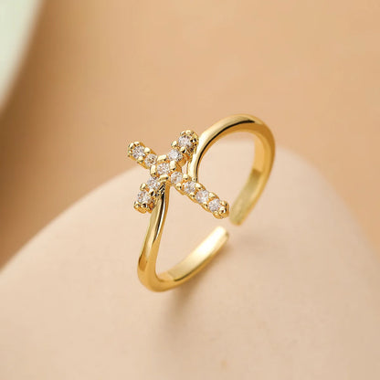 Clear CZ Zircon Cross Evil Eye Ring
