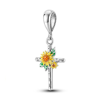 New Silver Sunflower Charm Beads