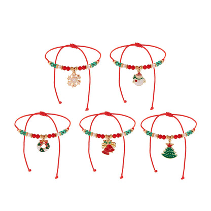 5pcs Christmas Snowflake Tree Pendant Crystal Bracelet Set