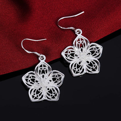 High-Quality 925 Sterling Silver Retro Flower Earrings