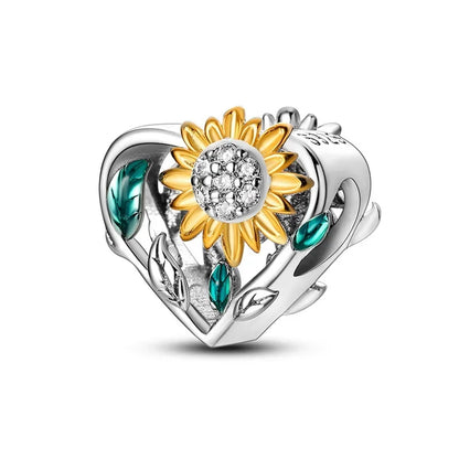 New Silver Sunflower Charm Beads