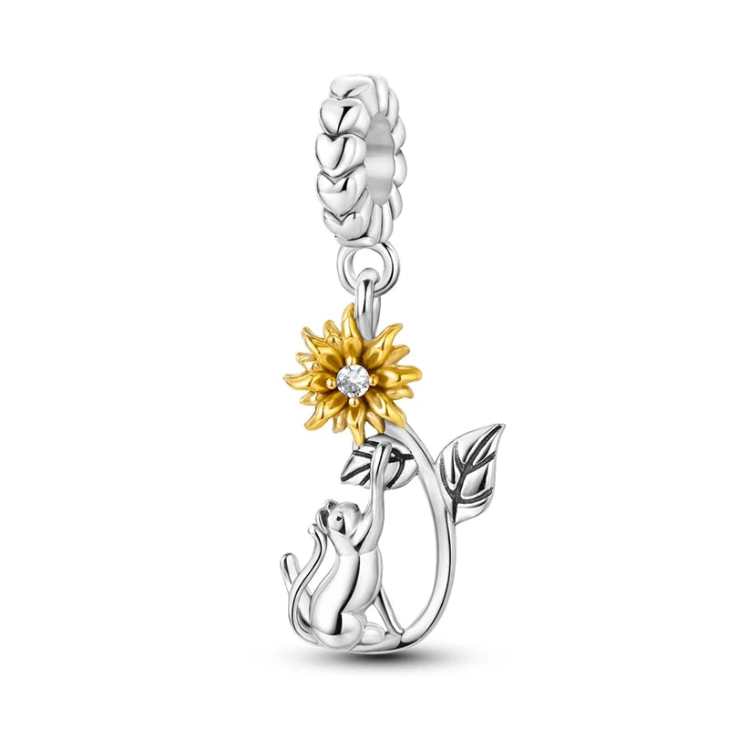 New Silver Sunflower Charm Beads