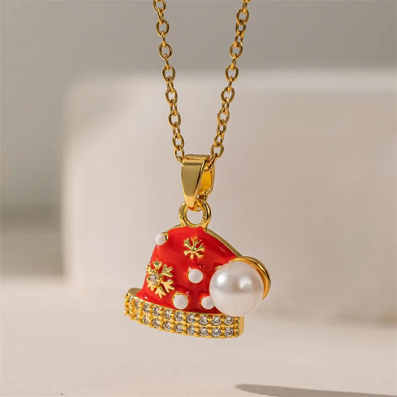 316L Stainless Steel Christmas Santa Claus Pendant Necklace