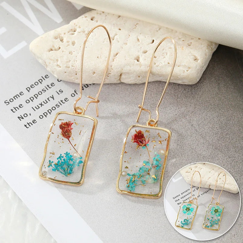 Colorful Dried Flower Resin Earrings