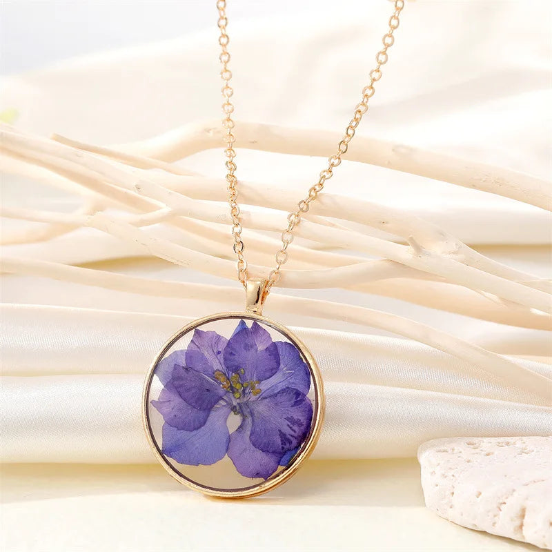 Unique Dried Flower Pendant Necklace